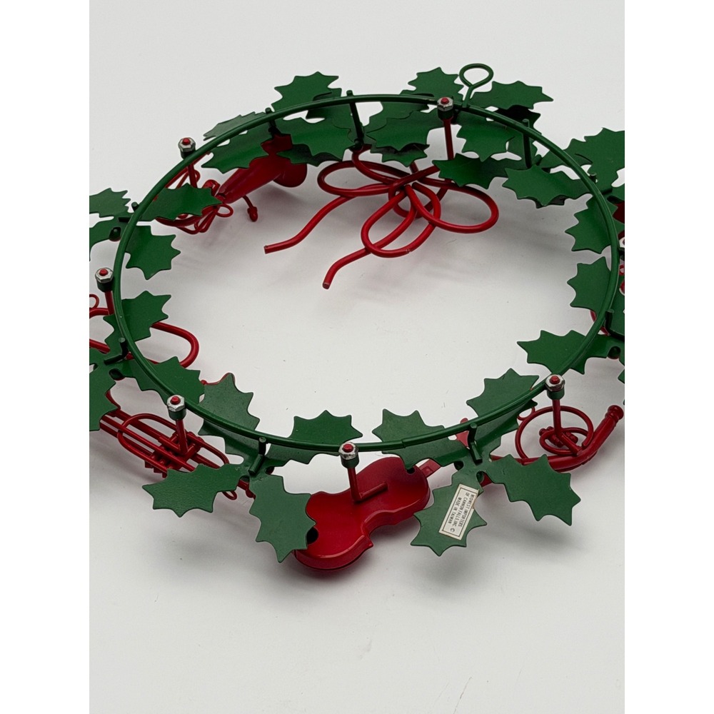 Midwest Importers Metal Christmas Wreath Musical Instruments Holly Green Red 10"